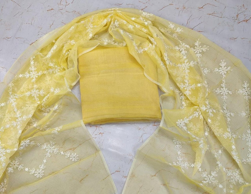 Kota Doria Salwar Suit with Heavy Embroidery Work Dupatta - Leheriya