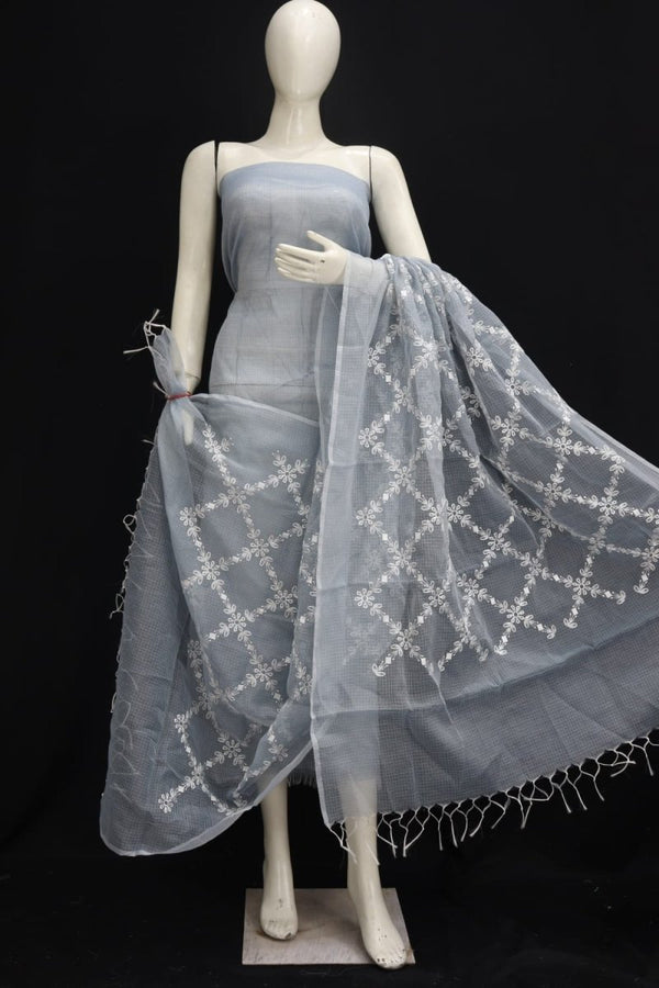 Kota Doria Salwar Suit with Heavy Embroidery Work Dupatta - Leheriya