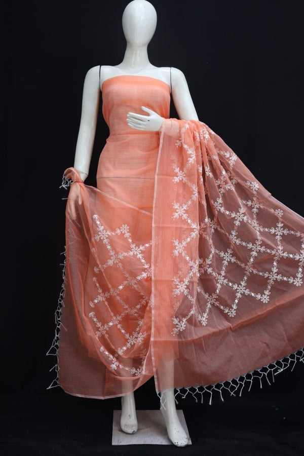 Kota Doria Salwar Suit with Heavy Embroidery Work Dupatta - Leheriya