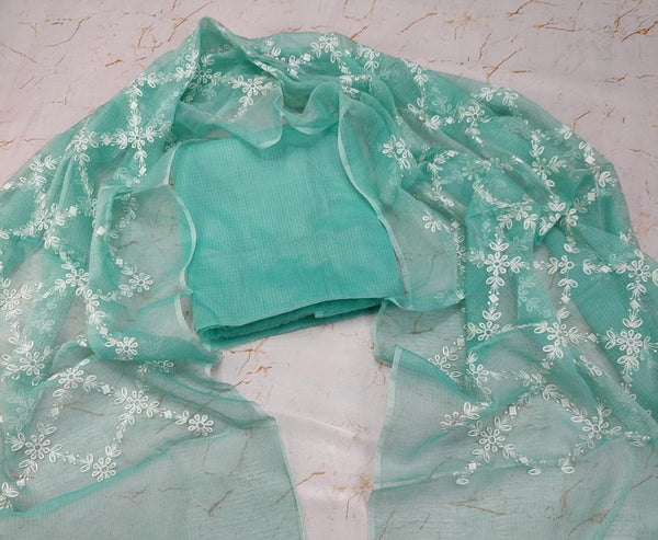Kota Doria Salwar Suit with Heavy Embroidery Work Dupatta - Leheriya