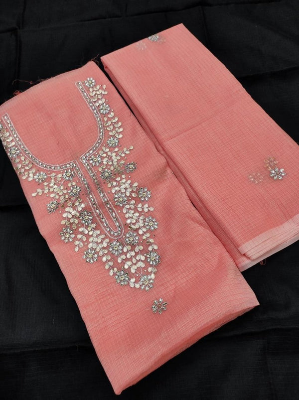Kota Doria Salwar Suit with Kundan & Gota Patti Work - Leheriya