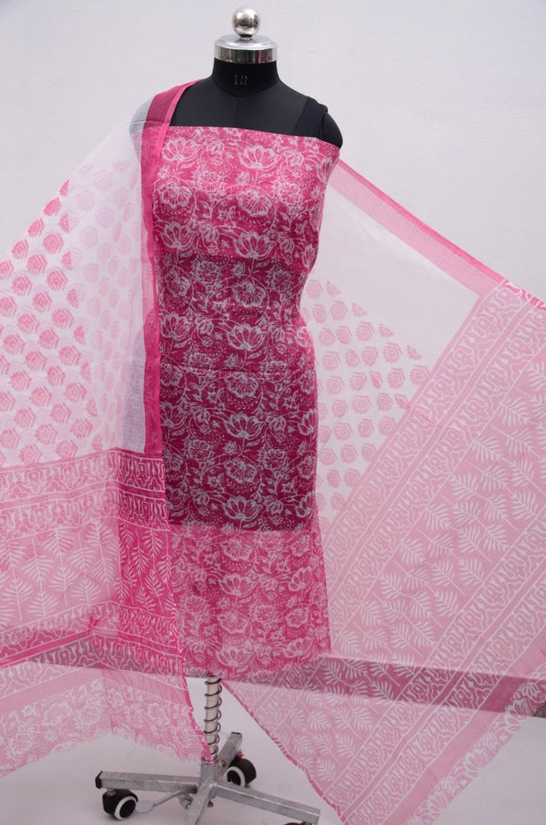 Kota Doria Screen Printed 3 pc Salwar Suit - Leheriya