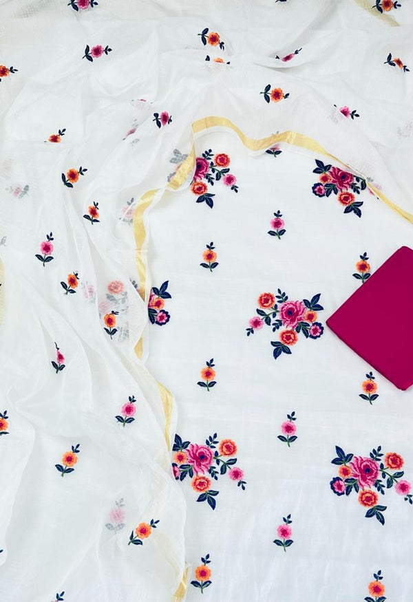 Kota Doria Unstitched Salwar Suit with Plain Bottom - Leheriya