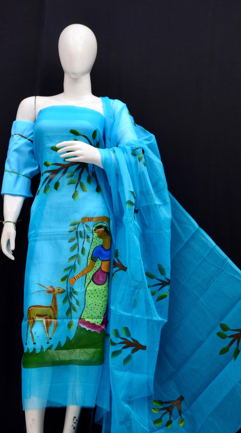 Kota Hand Painted 3 pc Salwar Suit - Leheriya