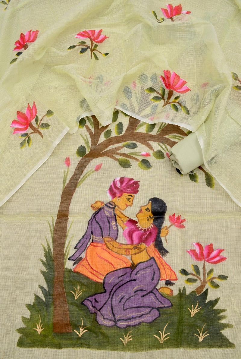 Kota Hand Painted 3 pc Salwar Suit - Leheriya