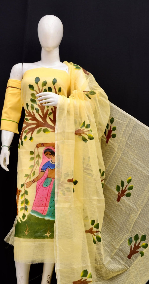 Kota Hand Painted 3 pc Salwar Suit - Leheriya