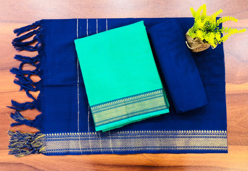 South Cotton Mangalgiri 3pc Salwar Suit  | Teal & Blue |