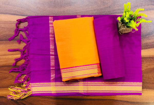 South Cotton Mangalgiri 3pc Salwar Suit  | Color Orange & Pink |