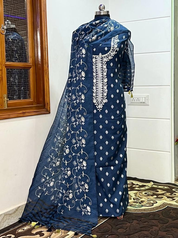 Leheriya Exclusive Banarasi Chanderi Silk Embroidery Suit Paired with Heavy Embroidery Chanderi Dupatta - Leheriya