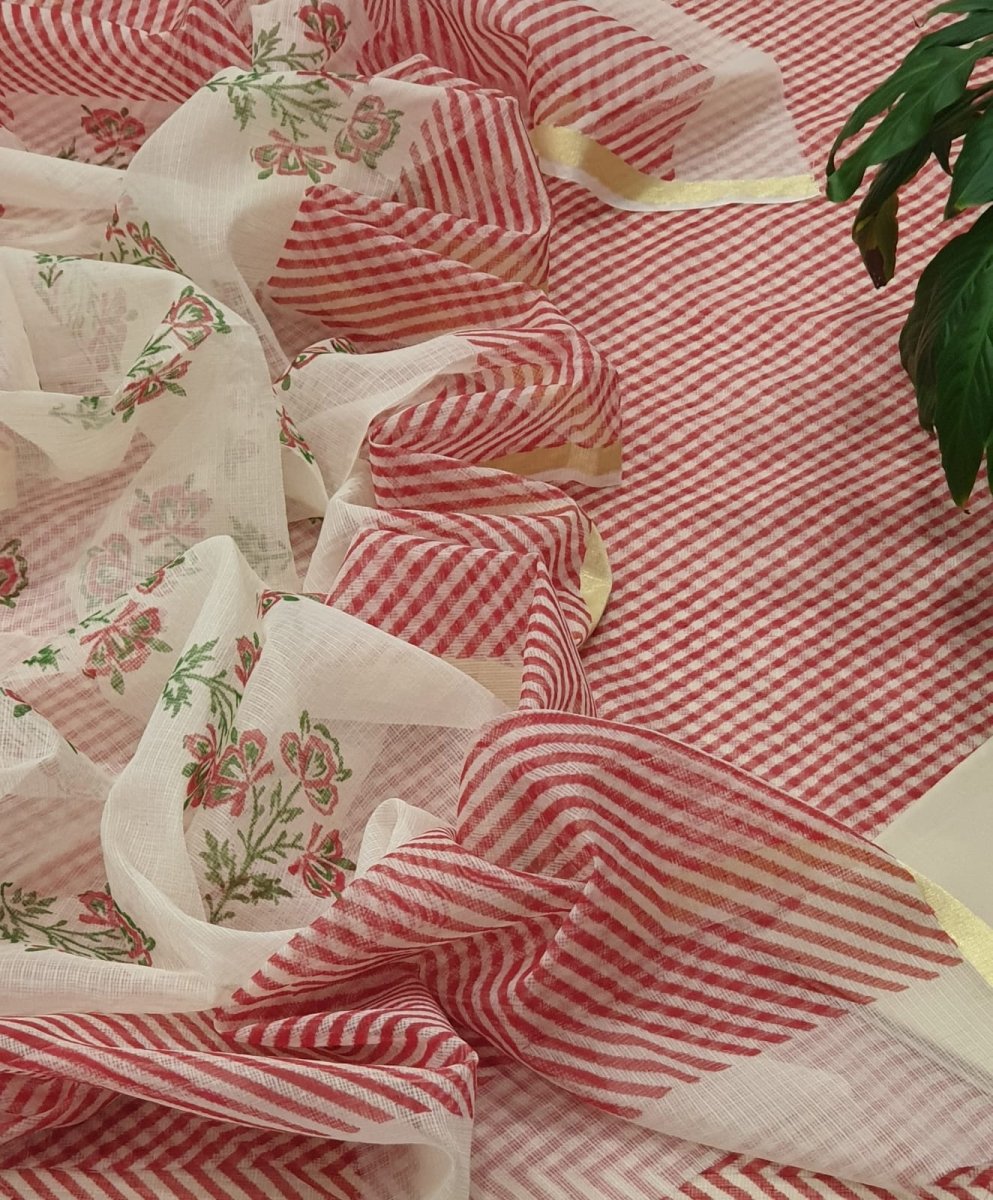 Red - Leheriya Tie-Dye Kota Doria Cotton Fabric 59