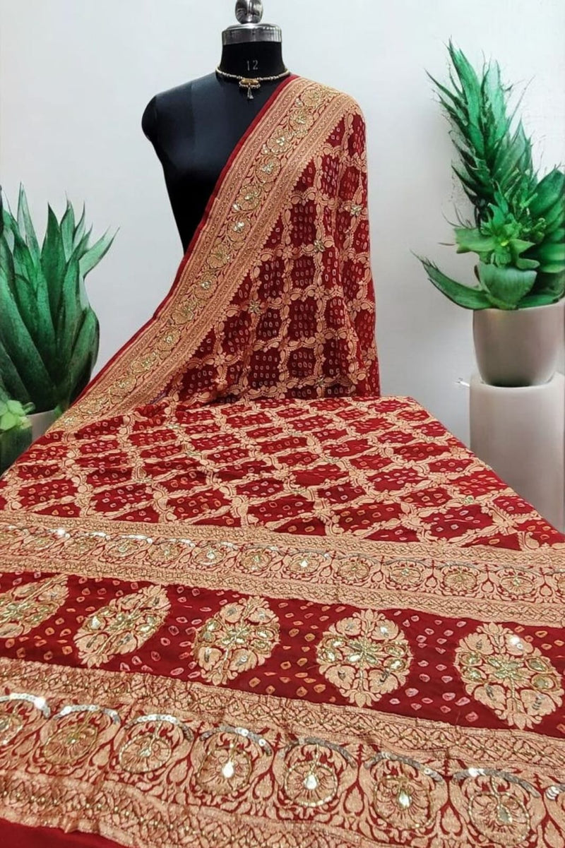 Leheriya Exclusive Pure Khaddi Georgette Bridal Gota Patti Work Dupatta - Leheriya