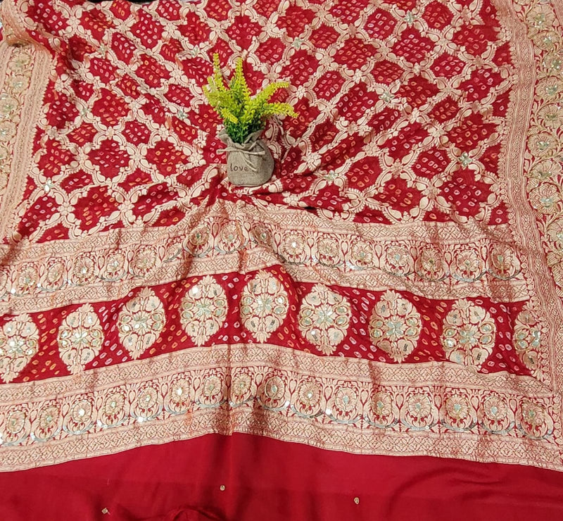 Leheriya Exclusive Pure Khaddi Georgette Bridal Gota Patti Work Dupatta - Leheriya