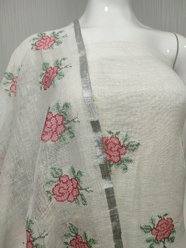Linen Cotton Blend Embroidery Bhagalpuri 3 pc Salwar Suit Set - Leheriya