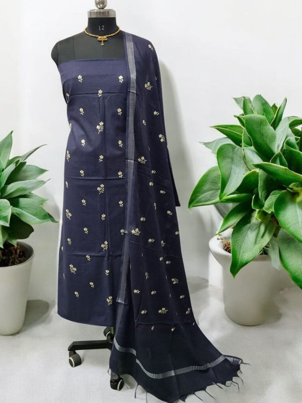 Linen Cotton Blend Embroidery Bhagalpuri 3 pc Salwar Suit Set - Leheriya