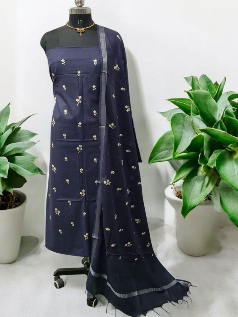 Linen Cotton Blend Embroidery Bhagalpuri 3 pc Salwar Suit Set - Leheriya