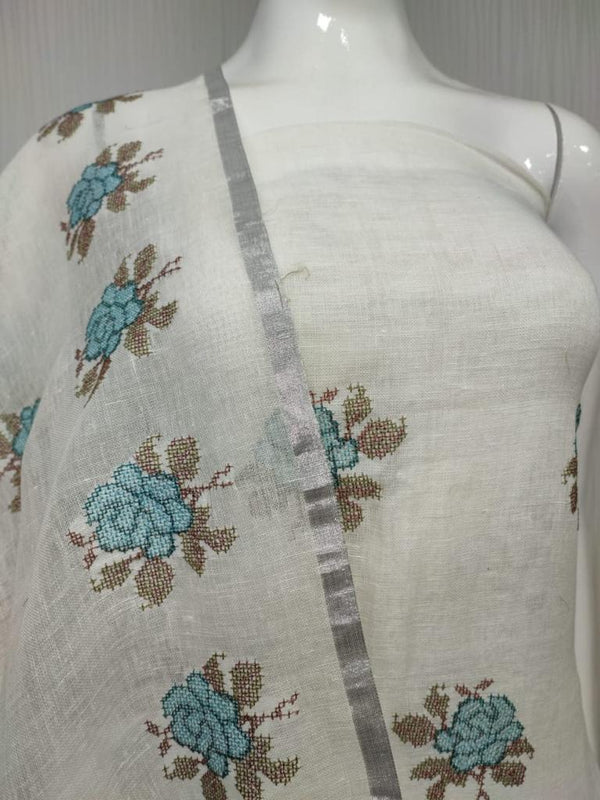 Linen Cotton Blend Embroidery Bhagalpuri 3 pc Salwar Suit Set - Leheriya