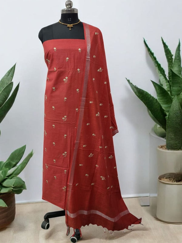 Linen Cotton Blend Embroidery Bhagalpuri 3 pc Salwar Suit Set - Leheriya
