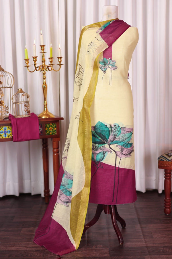 Linen Cotton Digital Print 3 pc Unstitched Salwar Suit - Leheriya