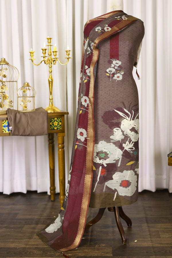 Linen Cotton Digital Print 3 pc Unstitched Salwar Suit - Leheriya