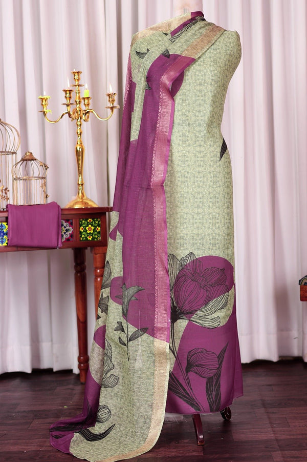 Linen Cotton Digital Print 3 pc Unstitched Salwar Suit - Leheriya