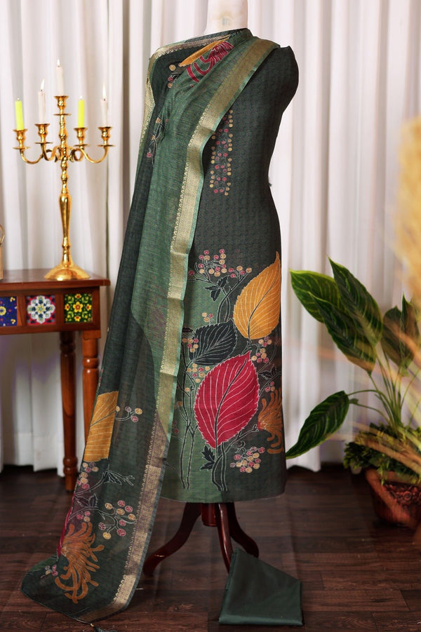 Linen Cotton Digital Print 3 pc Unstitched Salwar Suit - Leheriya