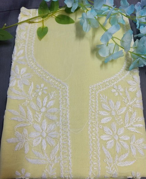 Lucknow Chikankari Hand Embroidery Pure Cotton Unstitched Salwar Suit with Pure Cotton Dupatta - Leheriya
