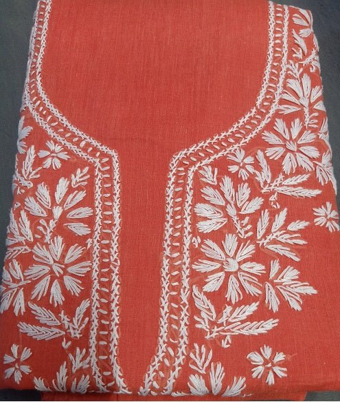 Lucknow Chikankari Hand Embroidery Pure Cotton Unstitched Salwar Suit with Pure Cotton Dupatta - Leheriya