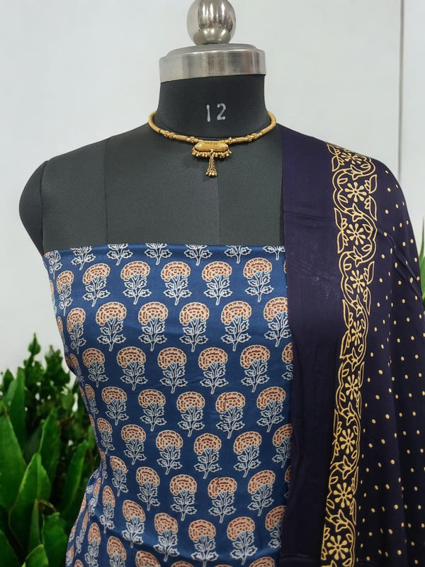 Luxurious Gaji Silk Natural Ajrakh 2 pc Salwar Suit - Leheriya