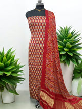 Luxurious Gaji Silk Natural Ajrakh 2 pc Salwar Suit with Khatali Work Dupatta - Leheriya