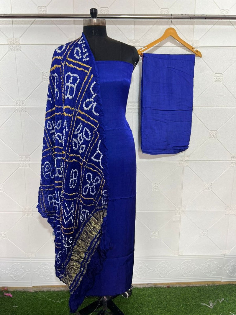 Luxurious Pure Modal Silk 3 pc Salwar Suit with Beautiful Hand Bandhej Dupatta - Leheriya