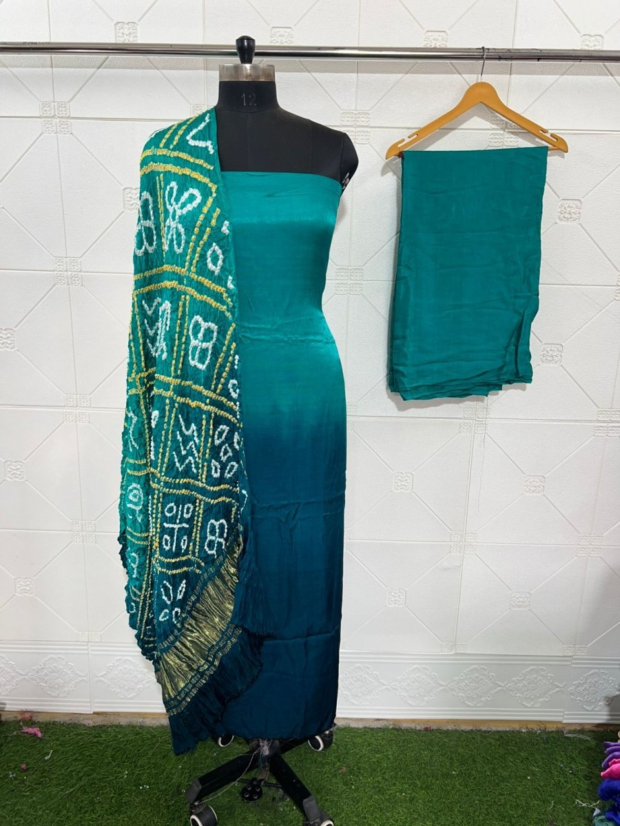 Luxurious Pure Modal Silk Natural Ajrakh 3 pc Salwar Suit with ...
