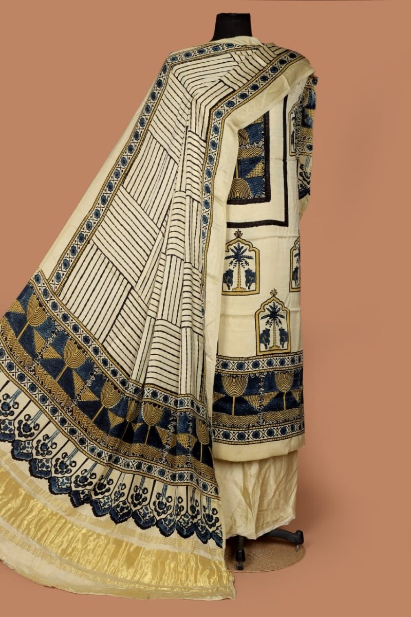 Luxurious Pure Modal Silk Natural Ajrakh 3 pc Salwar Suit with ...