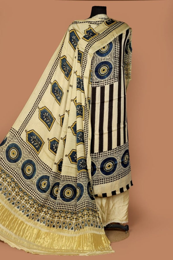 Luxurious Pure Modal Silk Natural Ajrakh 3 pc Salwar Suit - Leheriya