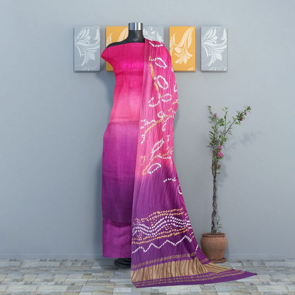 Luxurious Pure Modal Silk Shaded 3 pc Salwar Suit with Beautiful Hand Bandhej Dupatta - Leheriya