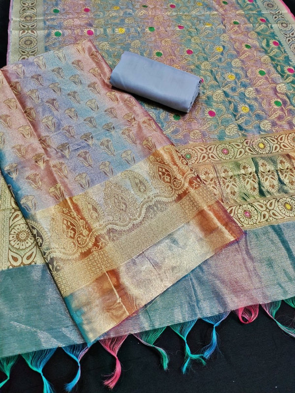 Maharaja 3 pc Banarasi Pure Cotton Silk Weaving Salwar Suit - Leheriya