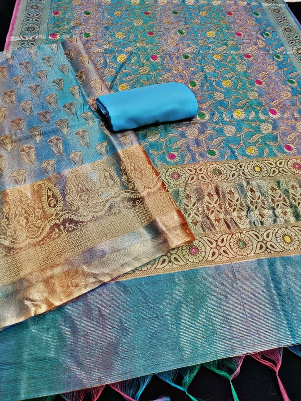 Maharaja 3 pc Banarasi Pure Cotton Silk Weaving Salwar Suit - Leheriya