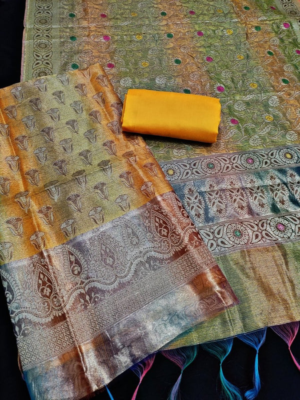 Maharaja 3 pc Banarasi Pure Cotton Silk Weaving Salwar Suit - Leheriya
