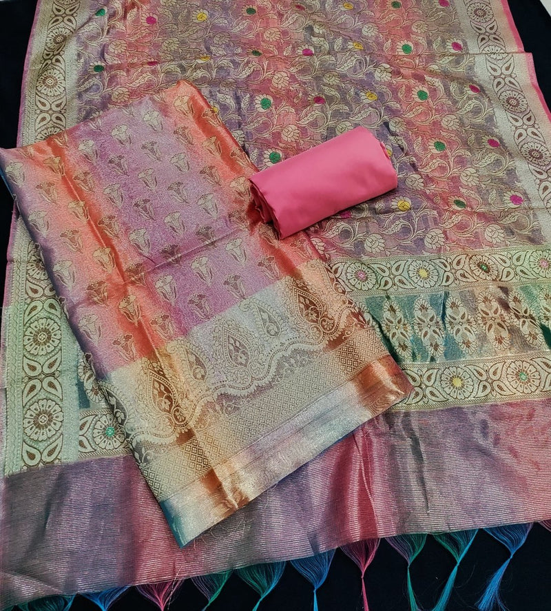 Maharaja 3 pc Banarasi Pure Cotton Silk Weaving Salwar Suit - Leheriya