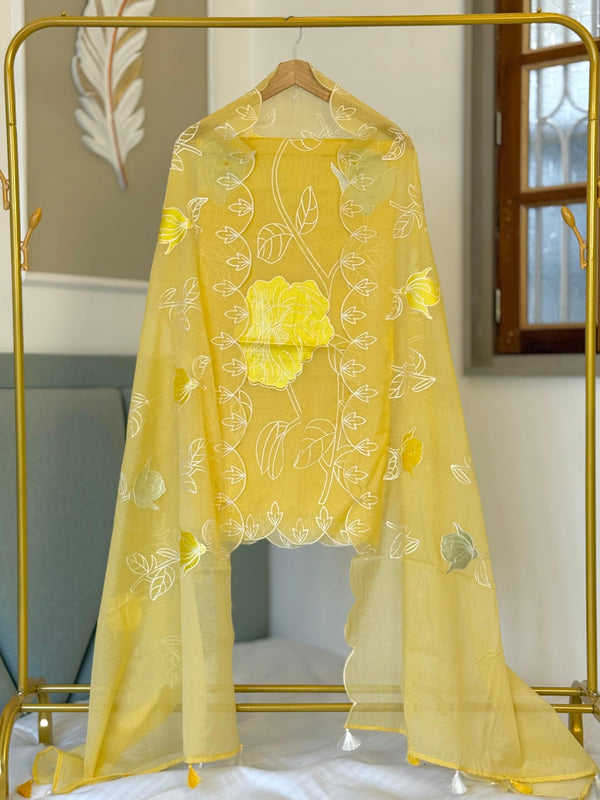 Mal Chanderi Premium Embroidery Jaal 3 Pc Unstitched Salwar Suit - Leheriya