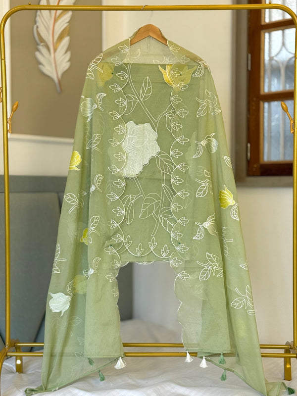 Mal Chanderi Premium Embroidery Jaal 3 Pc Unstitched Salwar Suit - Leheriya