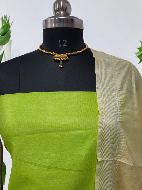 Mangalgiri Zari Border 3pc Cotton Silk Salwar Suit - Leheriya