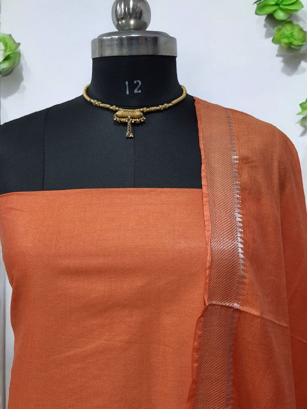 Mangalgiri Zari Border 3pc Cotton Silk Salwar Suit - Leheriya