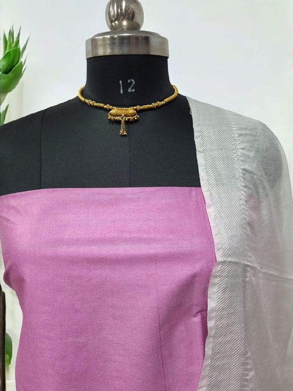 Mangalgiri Zari Border 3pc Cotton Silk Salwar Suit - Leheriya
