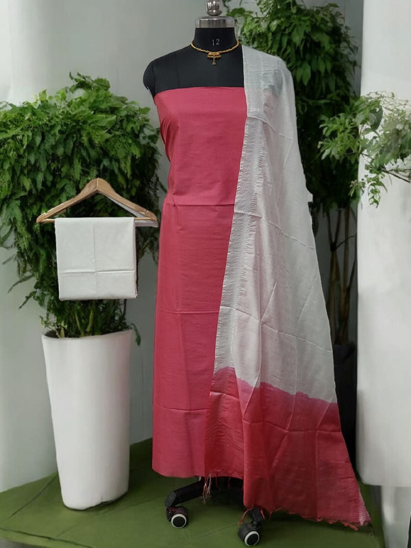 Mangalgiri Zari Border 3pc Cotton Silk Salwar Suit - Leheriya
