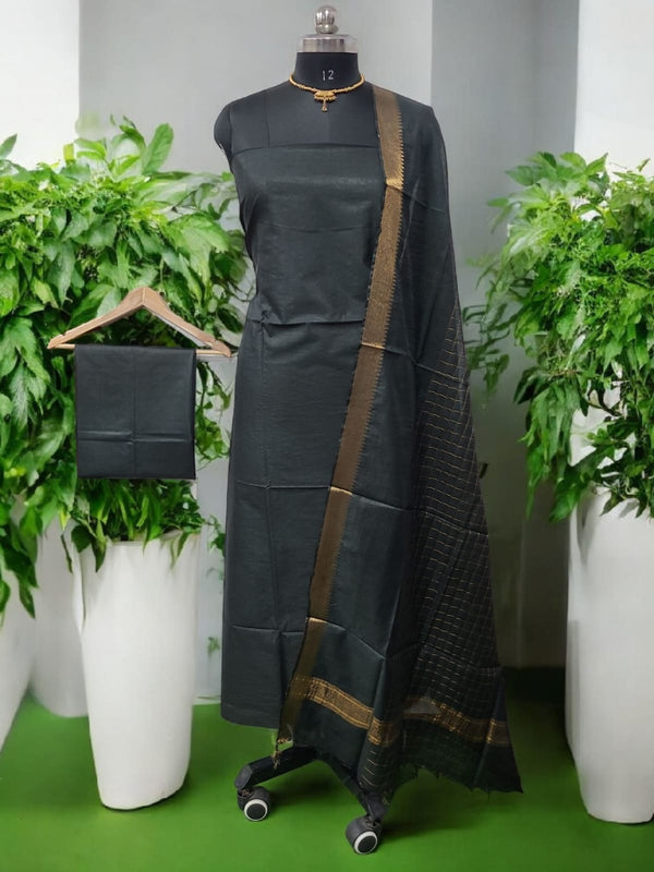 Mangalgiri Zari Border 3pc Cotton Silk Salwar Suit - Leheriya