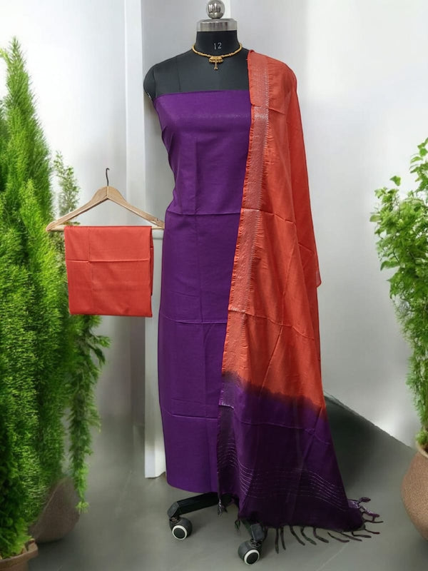 Mangalgiri Zari Border 3pc Cotton Silk Salwar Suit - Leheriya