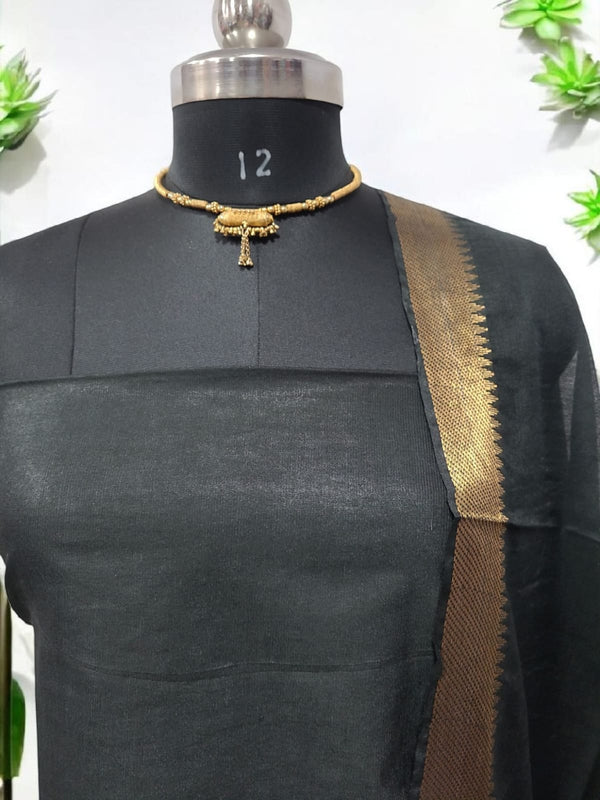 Mangalgiri Zari Border 3pc Cotton Silk Salwar Suit - Leheriya