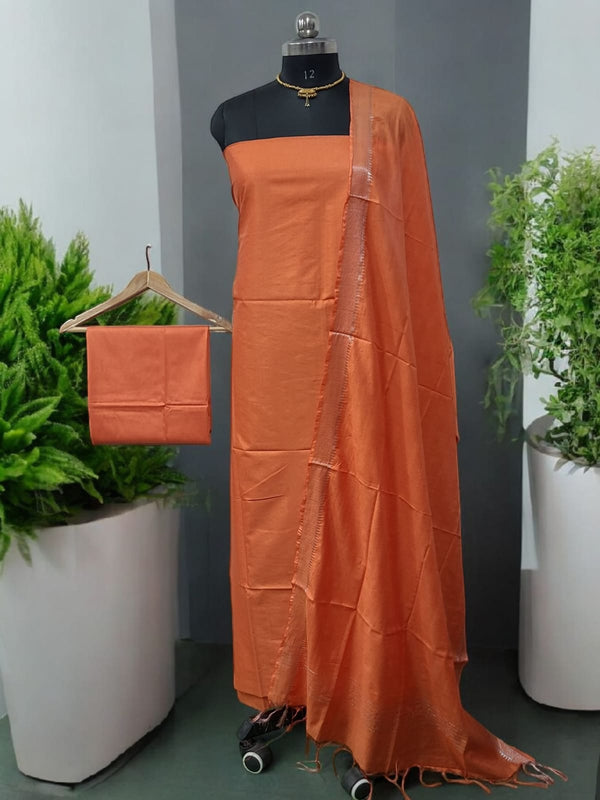 Mangalgiri Zari Border 3pc Cotton Silk Salwar Suit - Leheriya