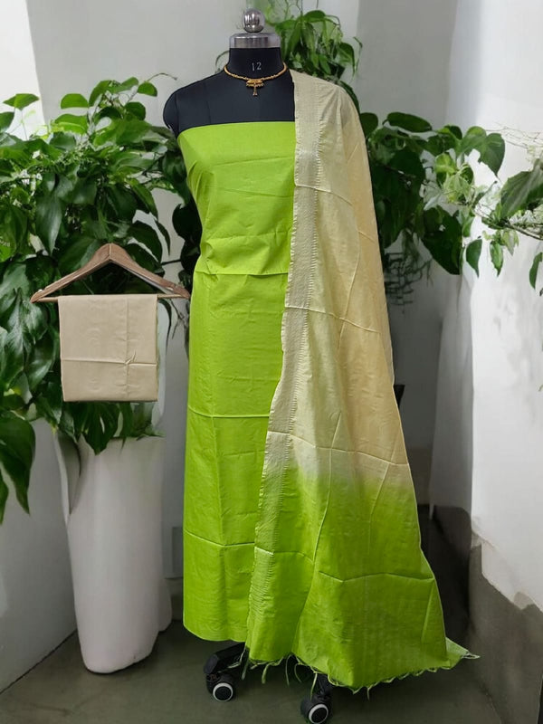 Mangalgiri Zari Border 3pc Cotton Silk Salwar Suit - Leheriya