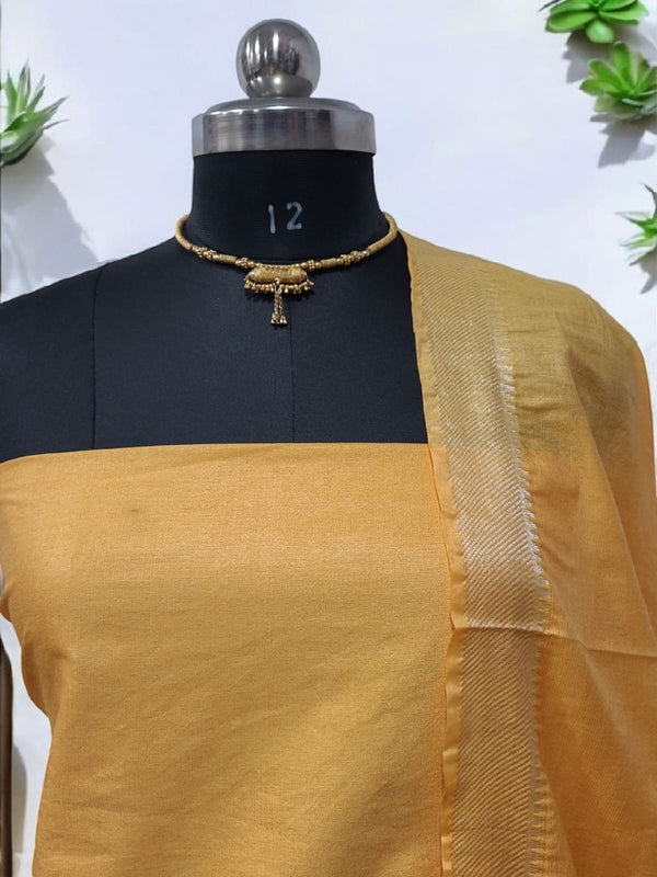 Mangalgiri Zari Border 3pc Cotton Silk Salwar Suit - Leheriya